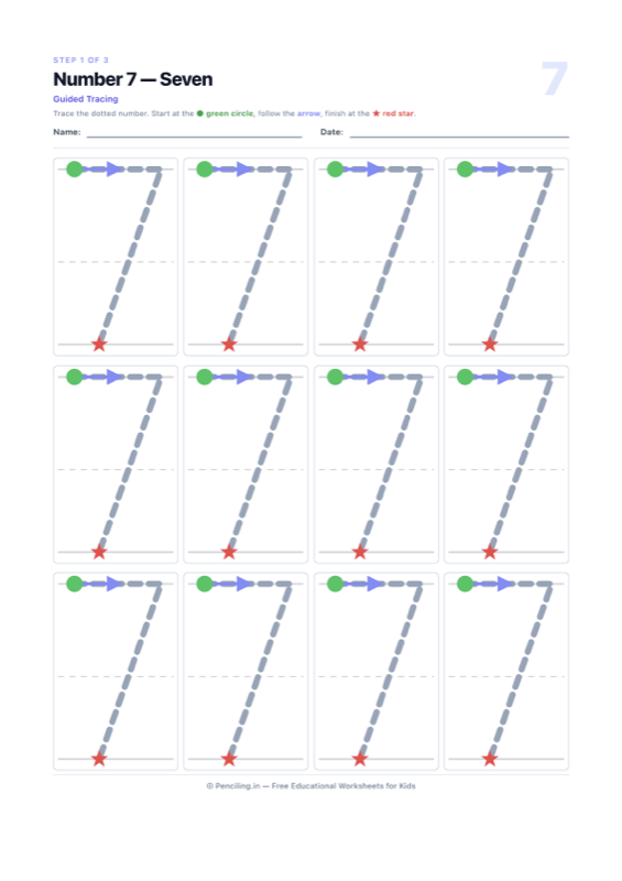 Number Tracing Worksheet 07 worksheet preview