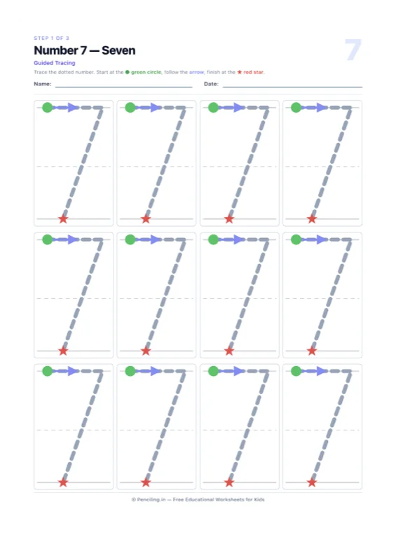 Number Tracing Worksheet 07 worksheet preview