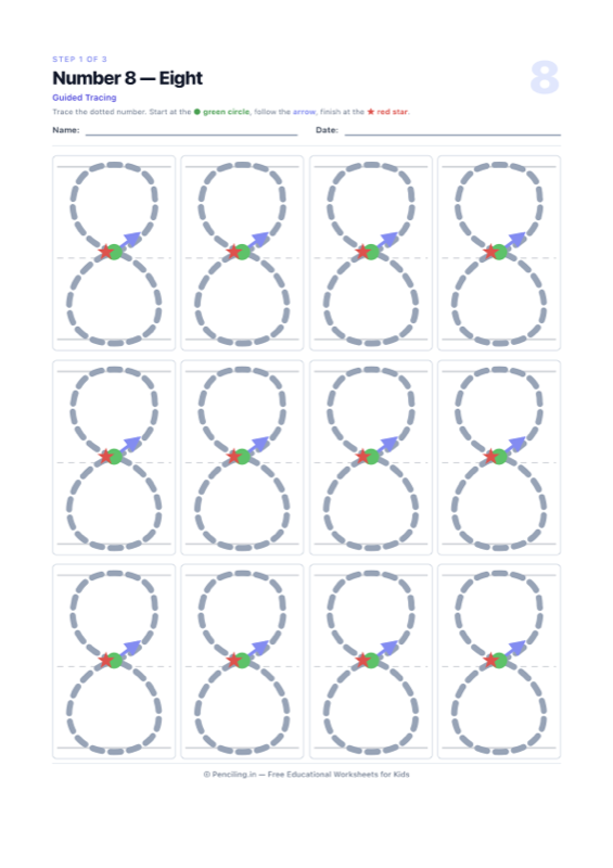 Number Tracing Worksheet 08 worksheet preview