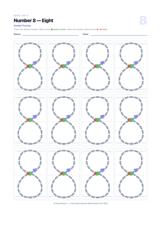 Number Tracing Worksheet 08 worksheet preview