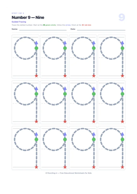 Number Tracing Worksheet 09 worksheet preview