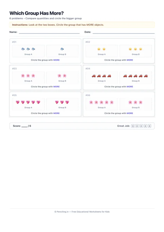Number Comparison Visual Worksheet 10 worksheet preview