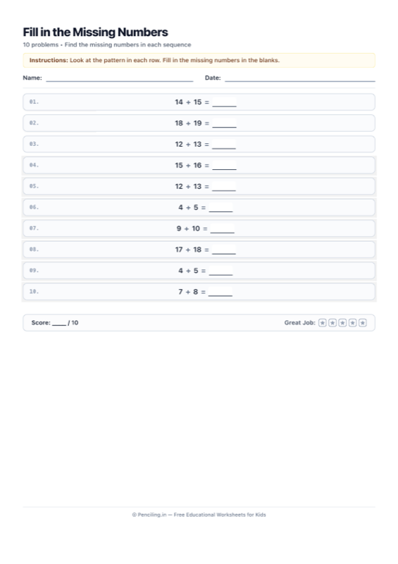 Number Sequences Worksheet 01 worksheet preview