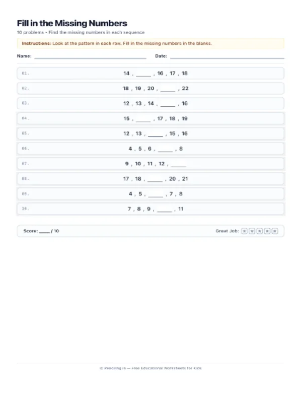 Number Sequences Worksheet 01 worksheet preview