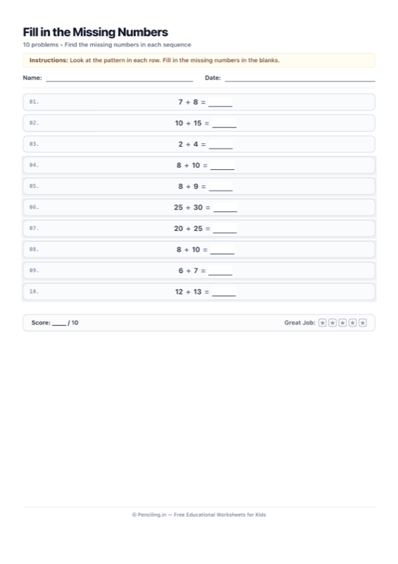 Number Sequences Worksheet 02 worksheet preview