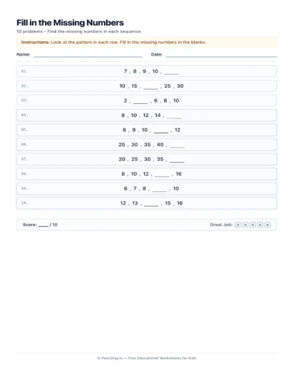 Number Sequences Worksheet 02 worksheet preview