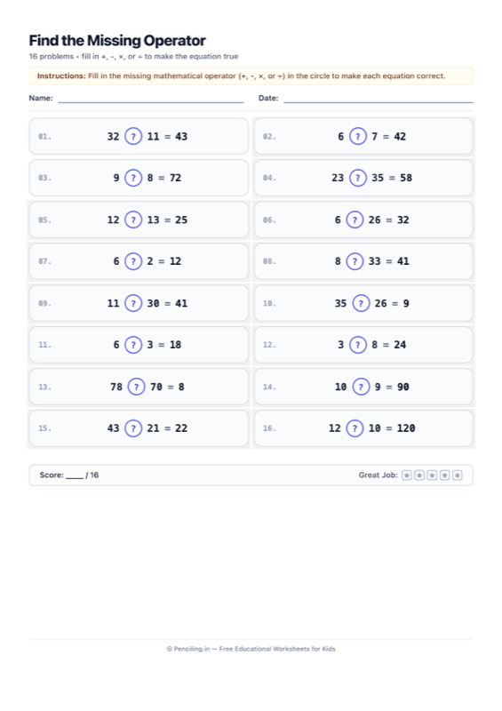 Operator Puzzles Worksheet 01 worksheet preview