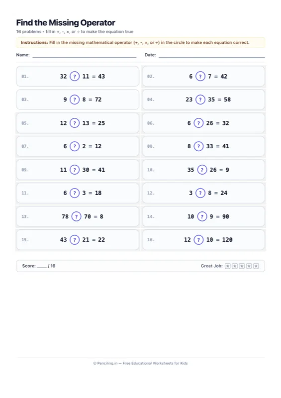 Operator Puzzles Worksheet 01 worksheet preview