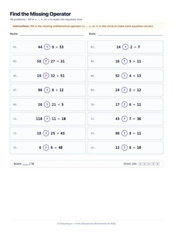 Operator Puzzles Worksheet 02 worksheet preview