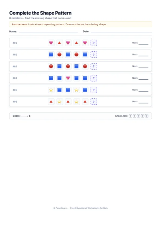 Shape Patterns Worksheet 01 worksheet preview
