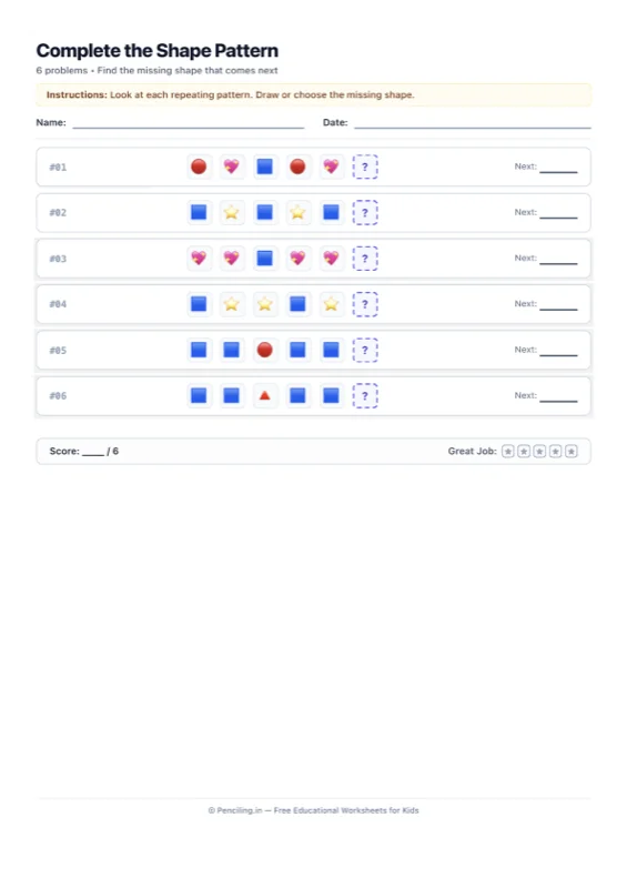 Shape Patterns Worksheet 02 worksheet preview
