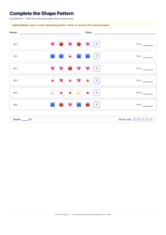 Shape Patterns Worksheet 03 worksheet preview