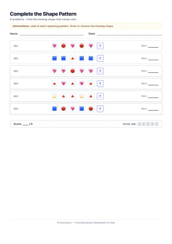 Shape Patterns Worksheet 03 worksheet preview