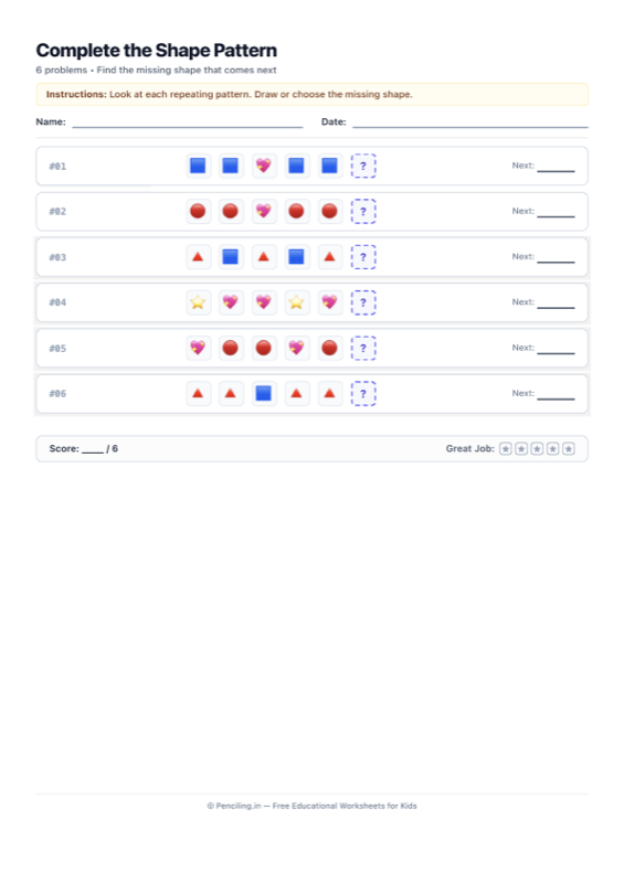Shape Patterns Worksheet 04 worksheet preview
