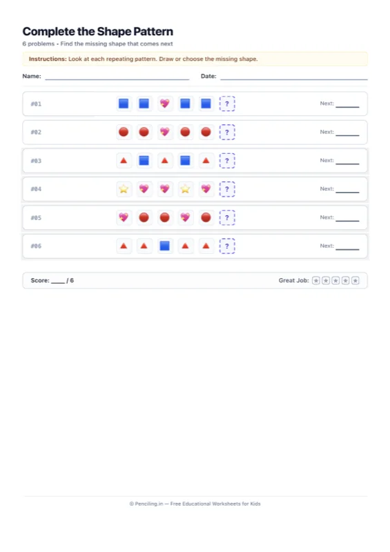 Shape Patterns Worksheet 04 worksheet preview