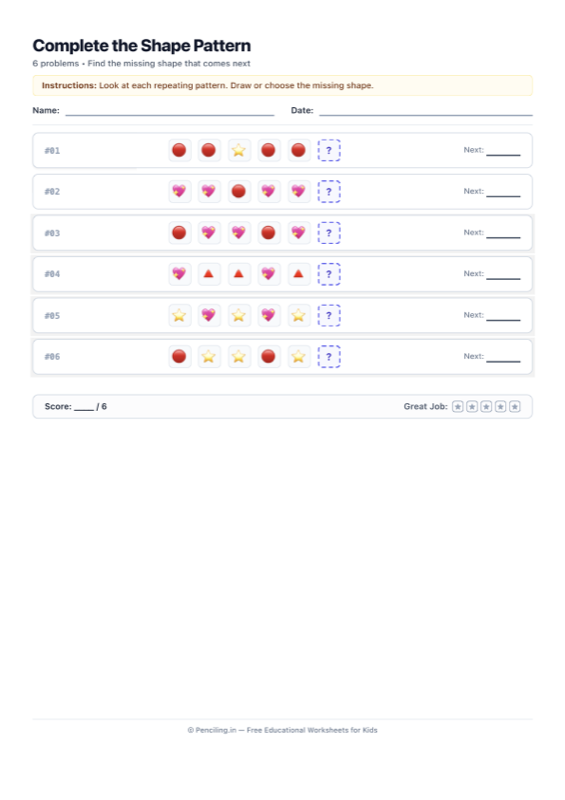Shape Patterns Worksheet 05 worksheet preview