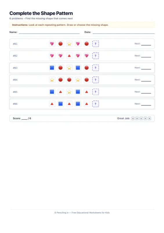 Shape Patterns Worksheet 06 worksheet preview