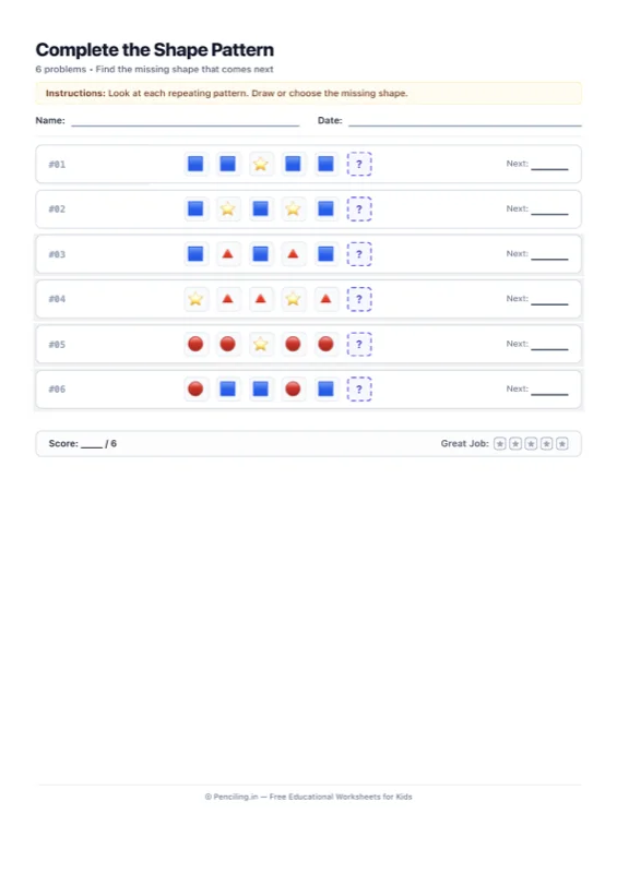 Shape Patterns Worksheet 07 worksheet preview