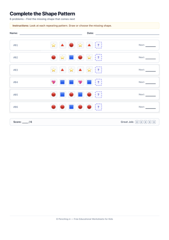 Shape Patterns Worksheet 08 worksheet preview