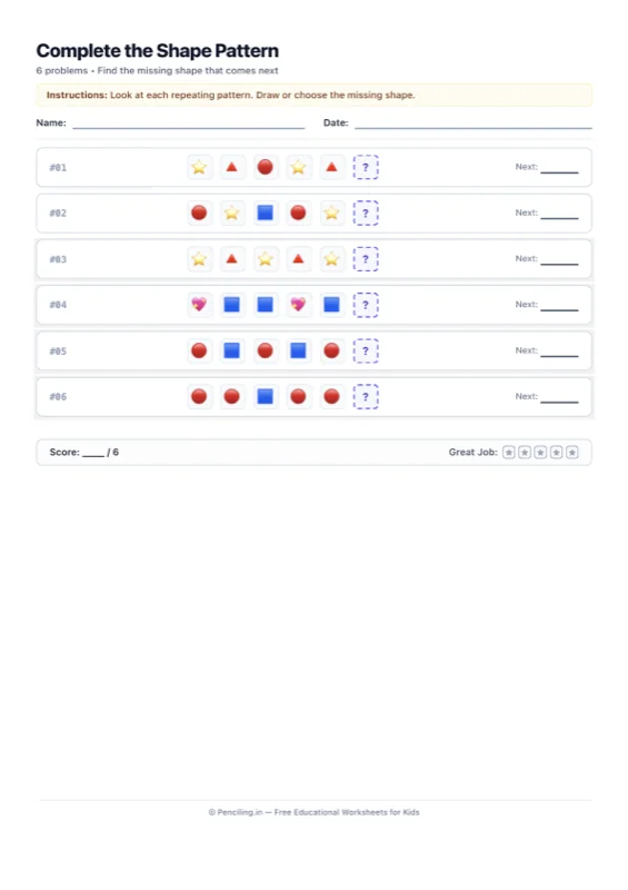 Shape Patterns Worksheet 08 worksheet preview