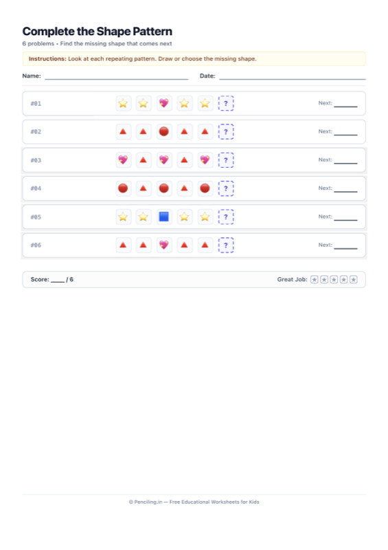 Shape Patterns Worksheet 09 worksheet preview