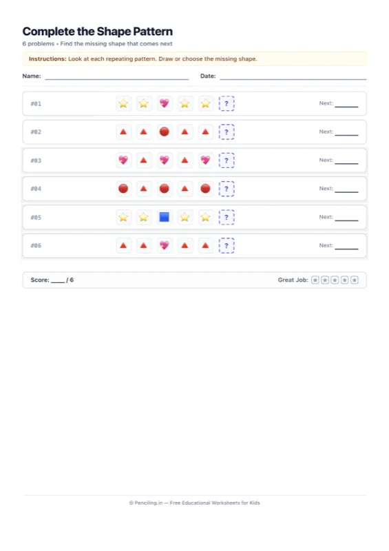 Shape Patterns Worksheet 09 worksheet preview