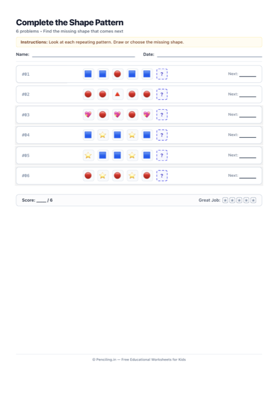 Shape Patterns Worksheet 10 worksheet preview