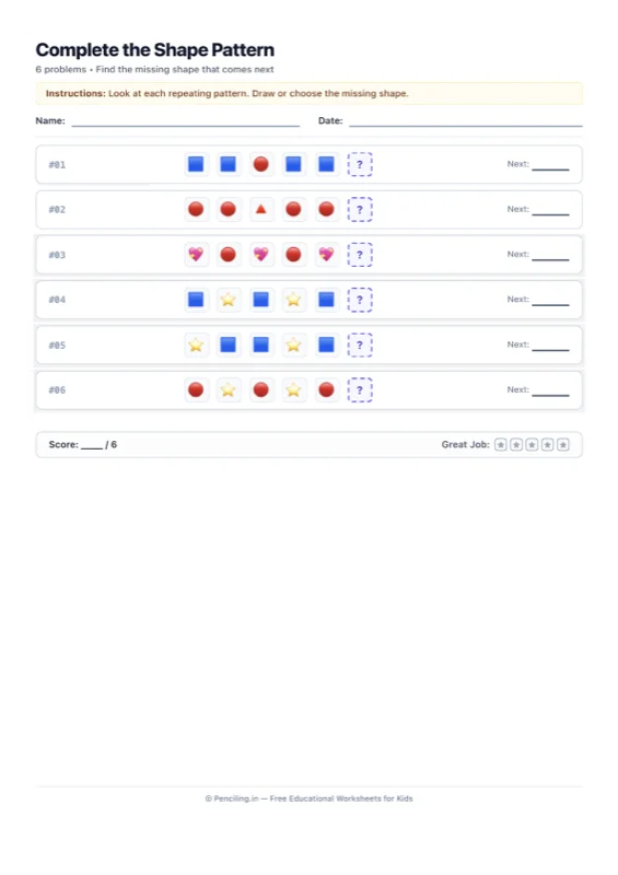 Shape Patterns Worksheet 10 worksheet preview