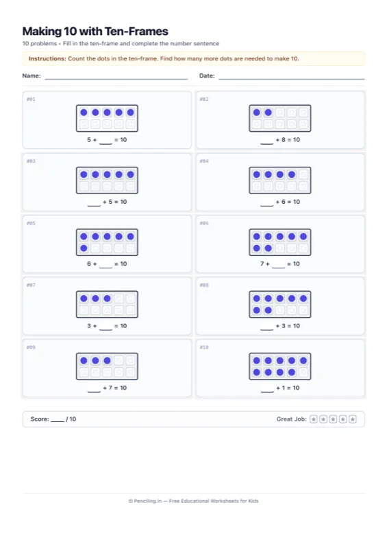 Ten Frames Addition Worksheet 02 worksheet preview