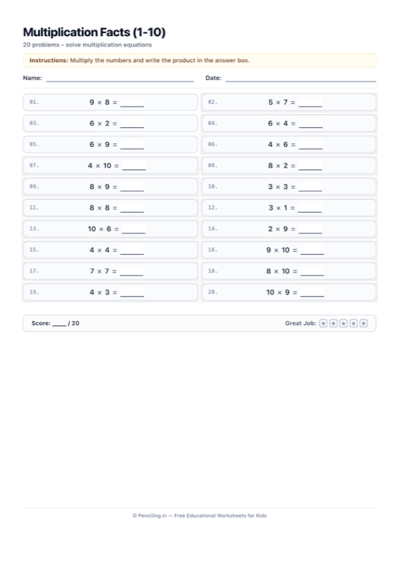 Times Tables Worksheet 02 worksheet preview