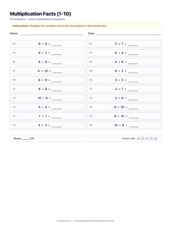 Times Tables Worksheet 02 worksheet preview