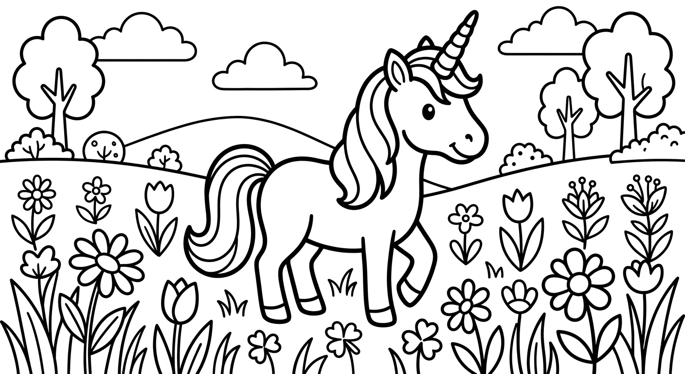 Unicorn in Flower Meadow