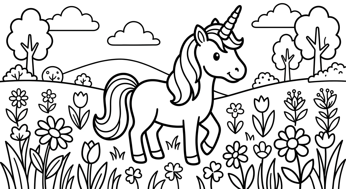 Unicorn in Flower Meadow
